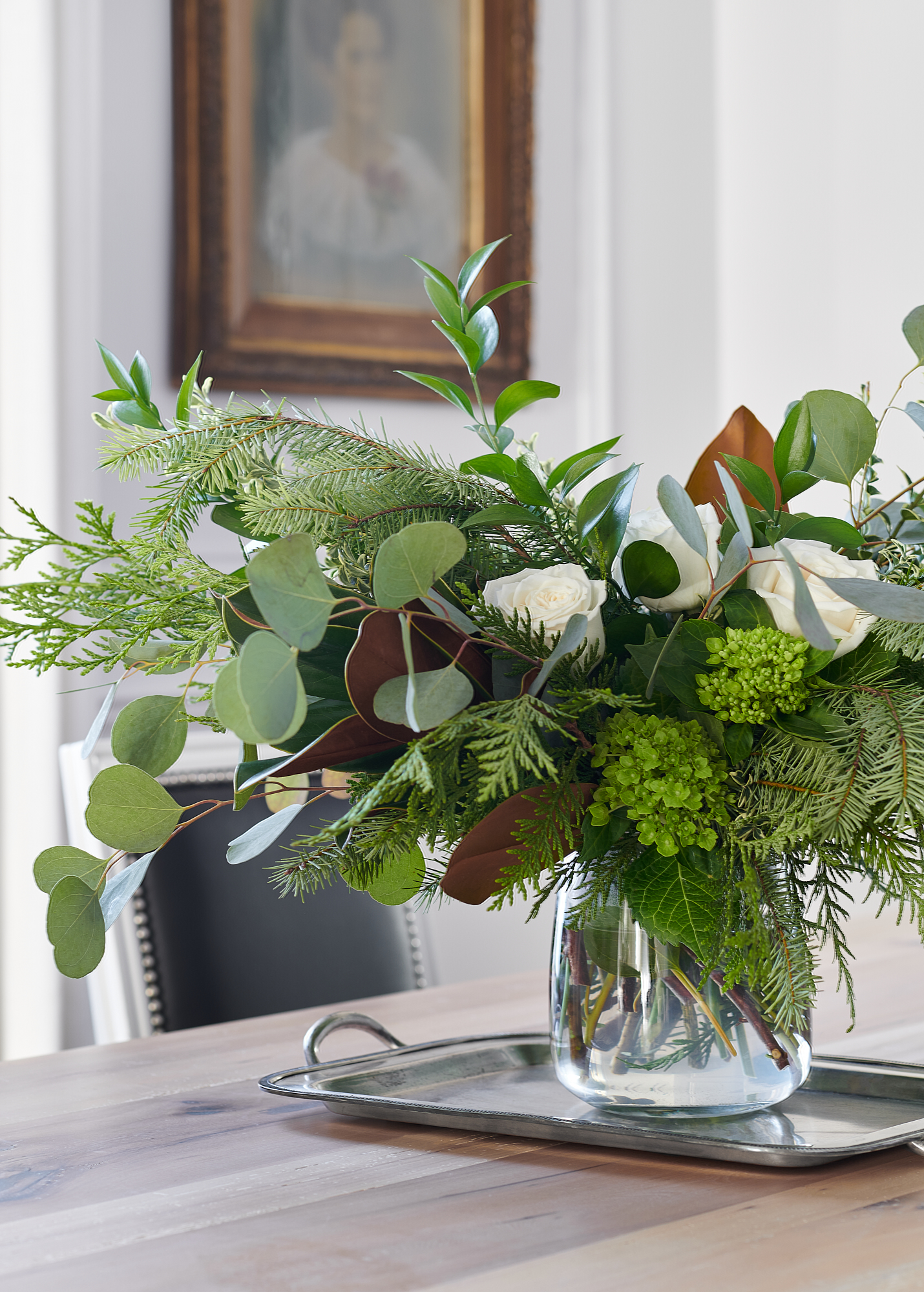 decorative flower arrangement on dining table