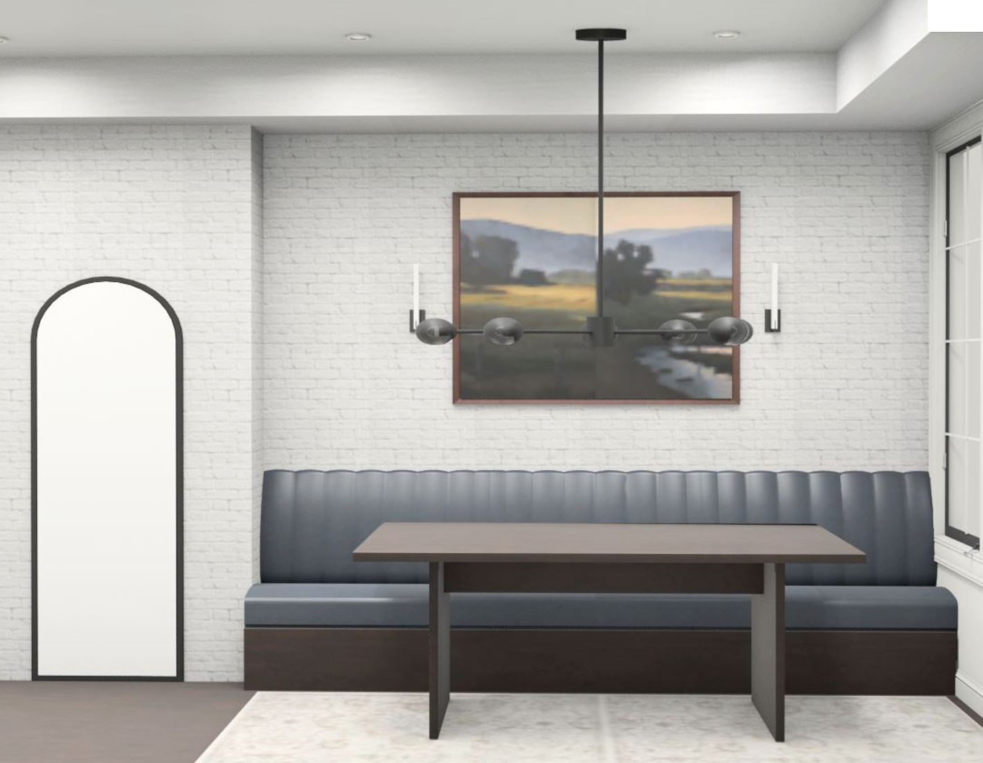 toronto interior design project dining room rendering with custom banquette