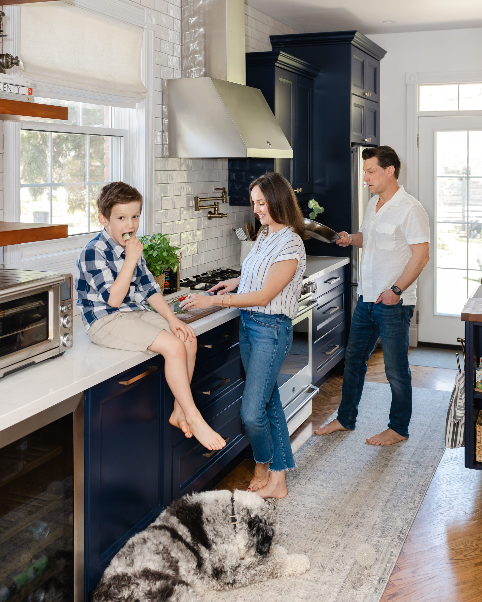 Interior Designer Staci Edwards and her family in their Burlington kitchen