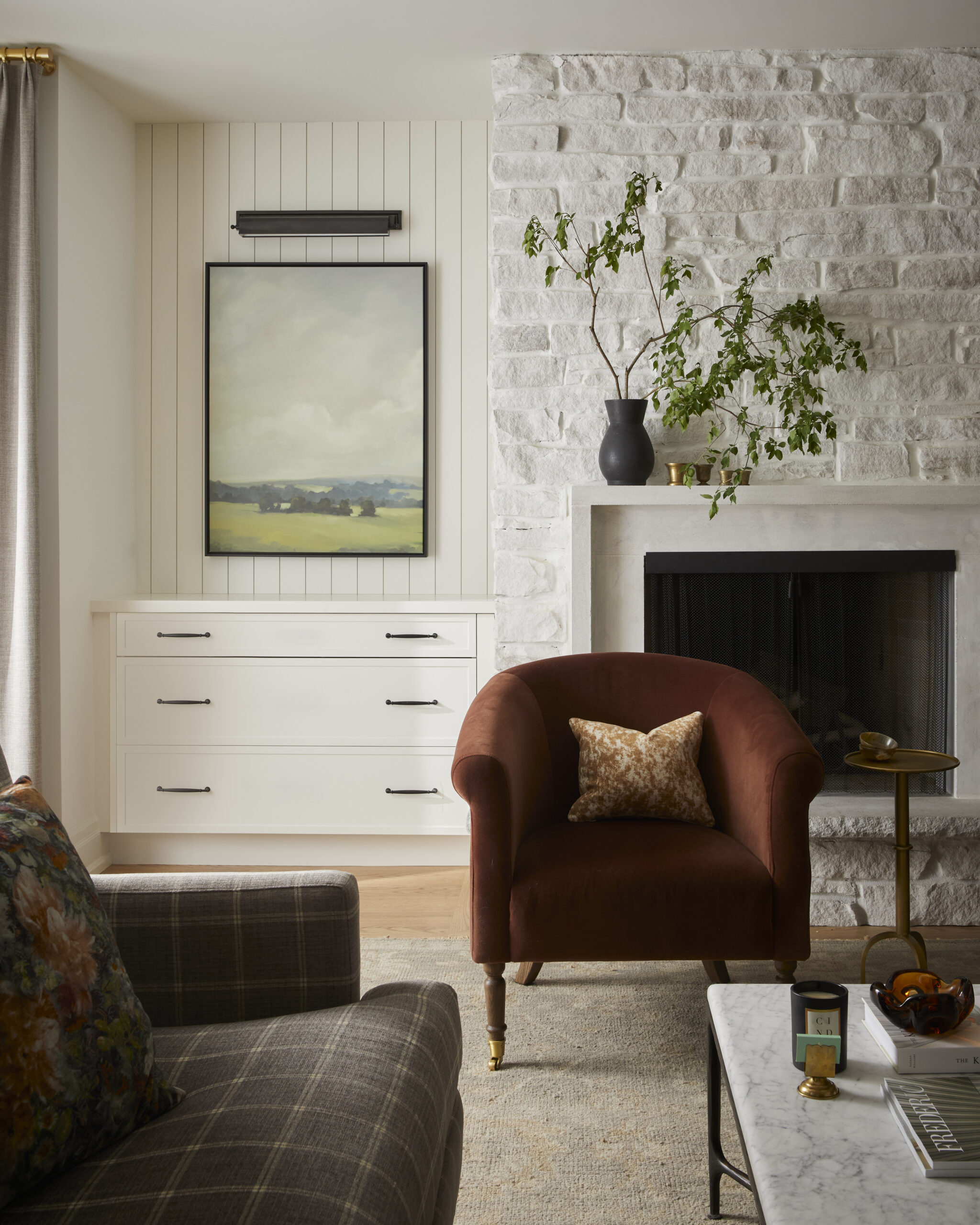 Sophisticated living room in Toronto home with layered textures and soft neutrals