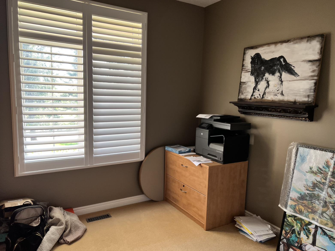 Before photo of the boring home office prior to redesign and renovation